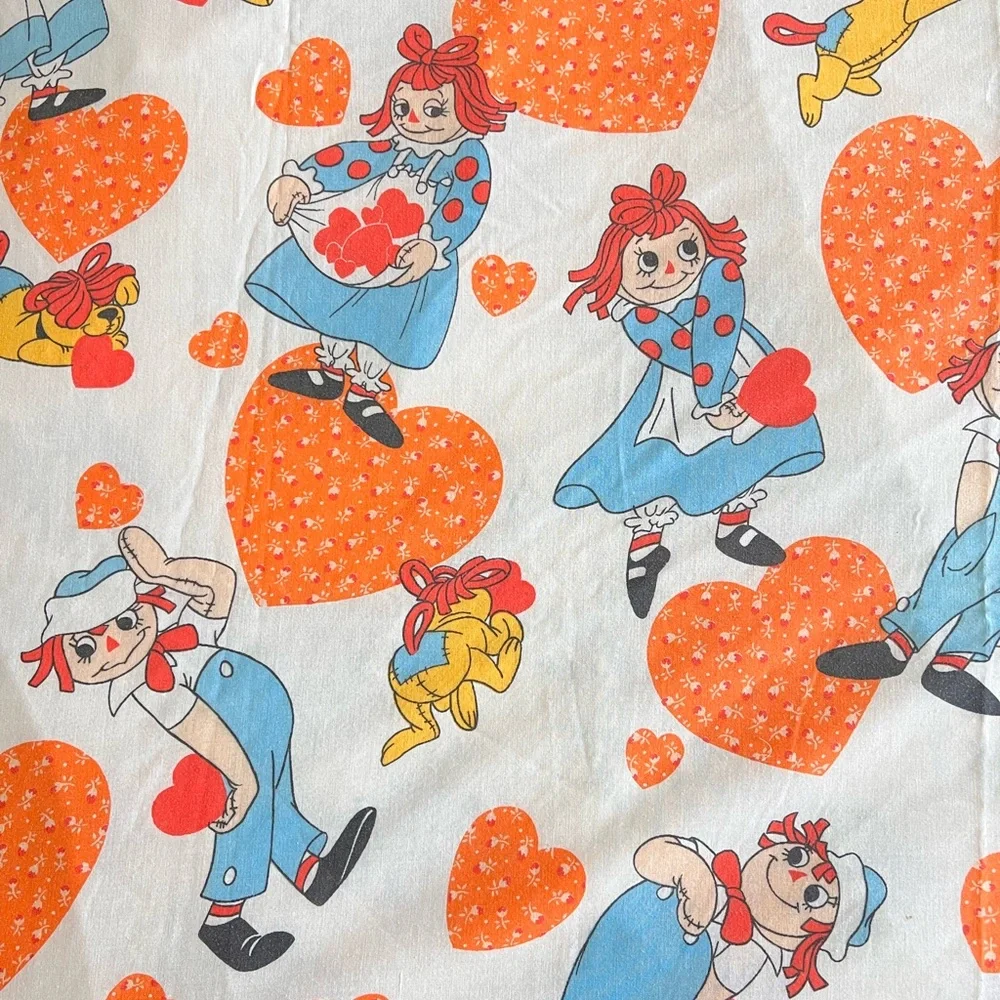 Vintage Raggedy Ann & Andy‎ Twin Sheet 80s Bobbs Merrill USA Cotton Bedding